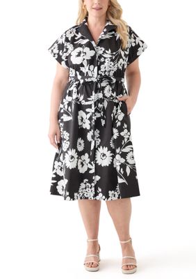 Sandra Darren Women's Plus Size Cap Sleeve V-Neck Floral Print Dress, Black, 24W