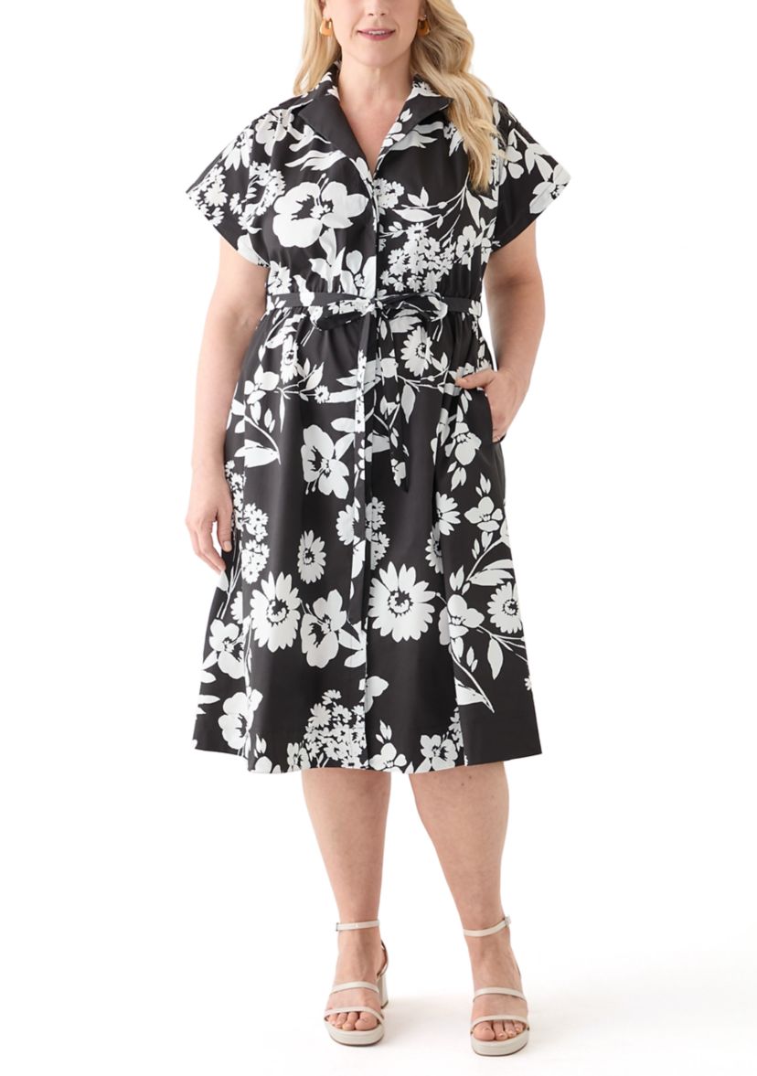 Plus Size Cap Sleeve V-Neck Floral Print Dress