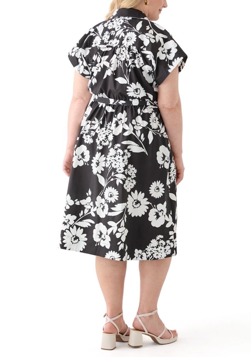 Plus Size Cap Sleeve V-Neck Floral Print Dress