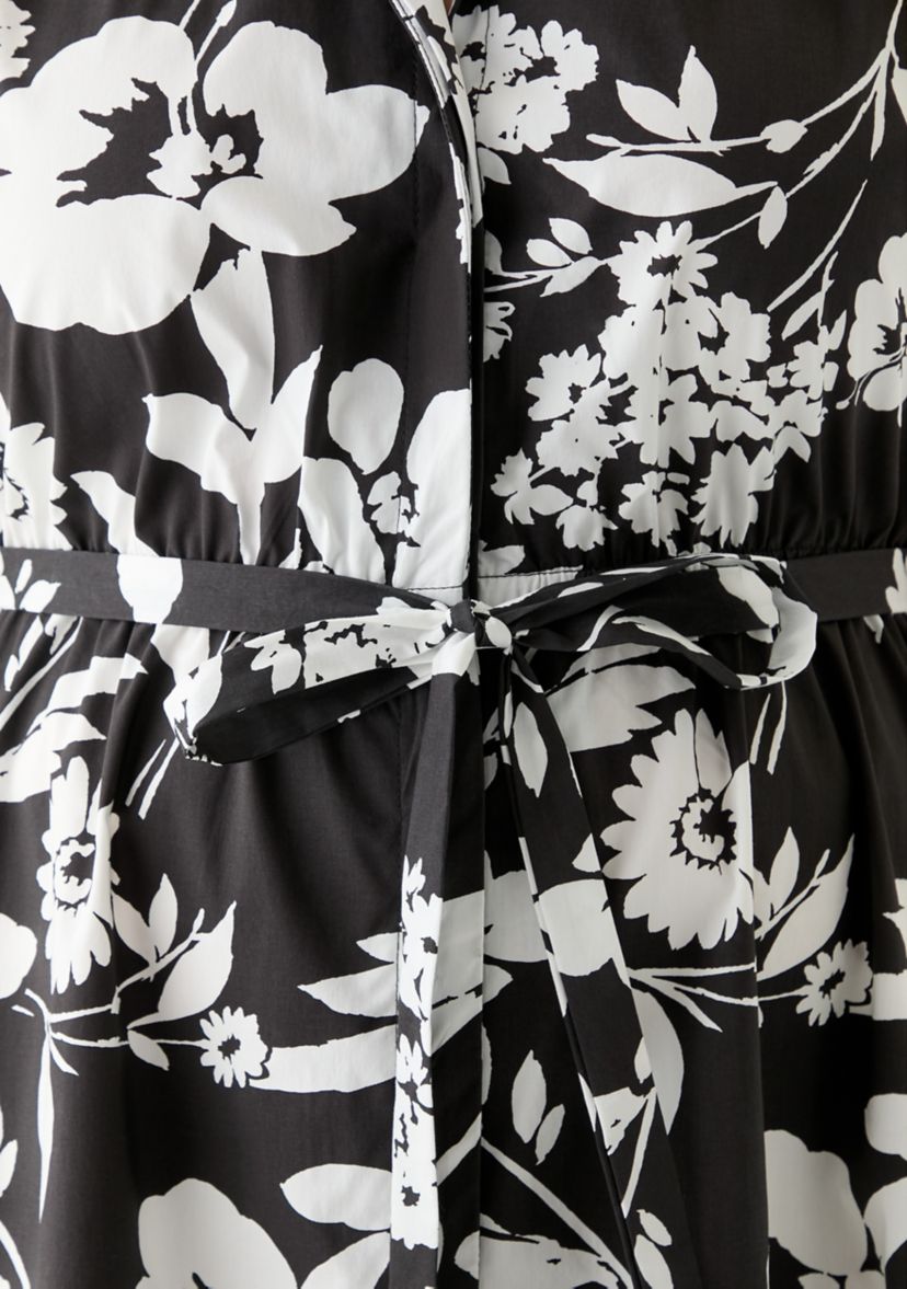 Plus Size Cap Sleeve V-Neck Floral Print Dress