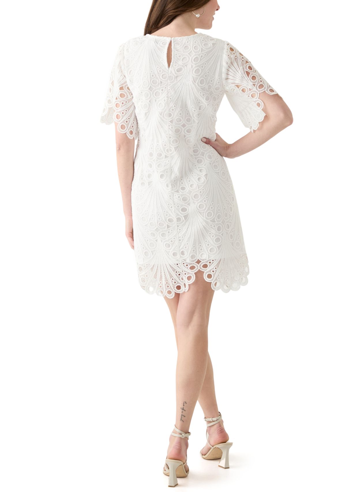 Womens Short Sleeve Solid Lace Sheath Dress