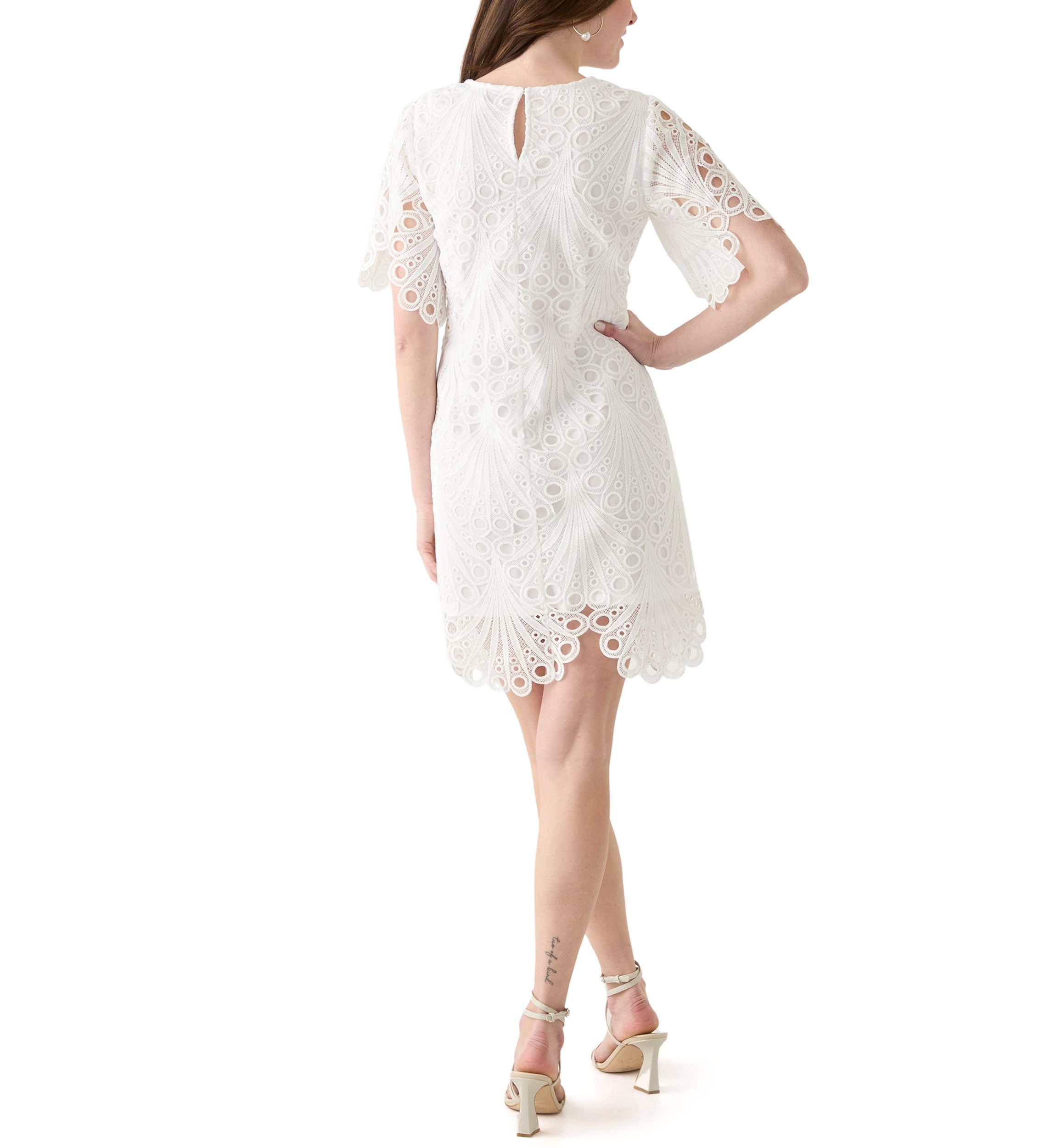 Womens Short Sleeve Solid Lace Sheath Dress