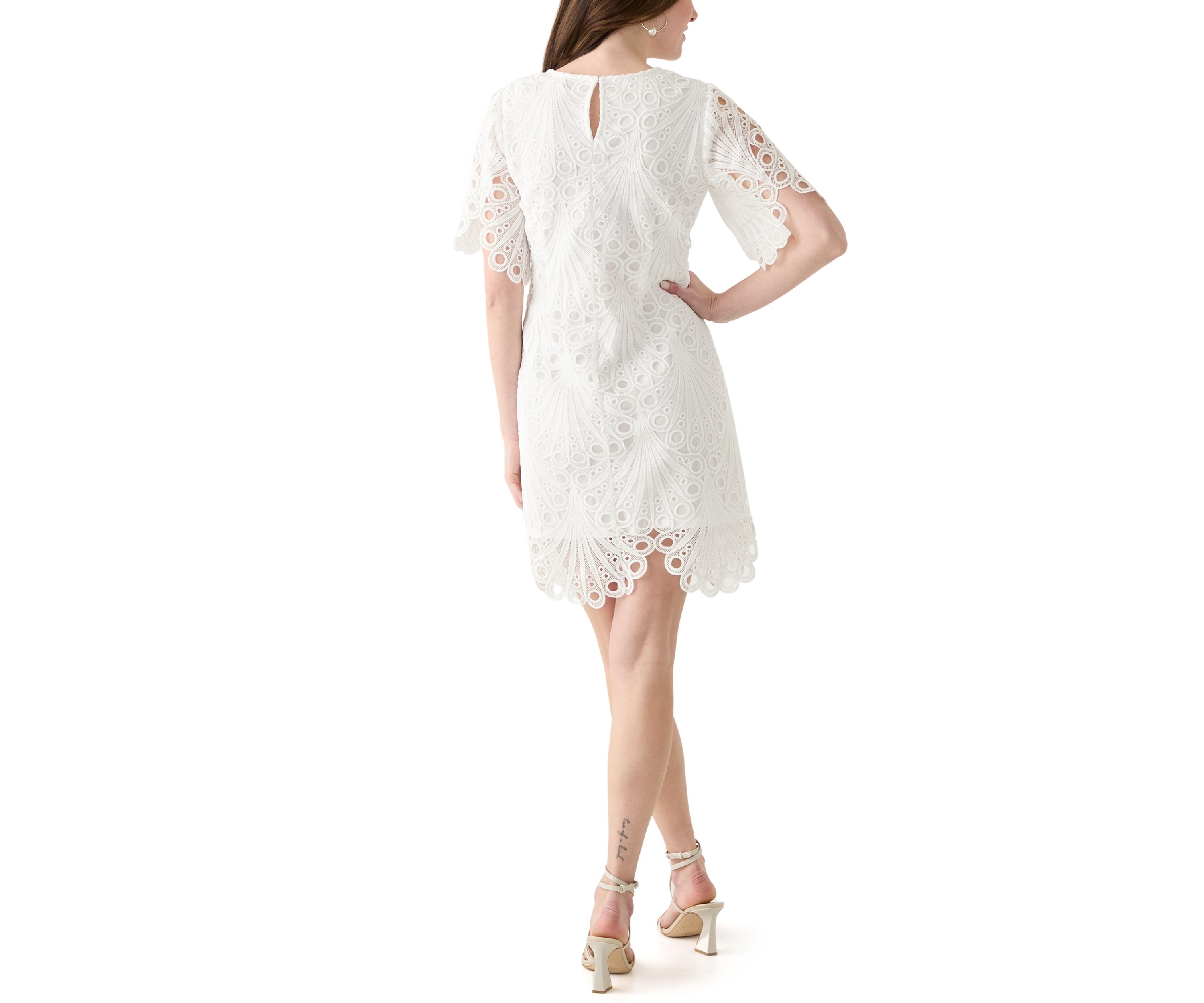 Womens Short Sleeve Solid Lace Sheath Dress