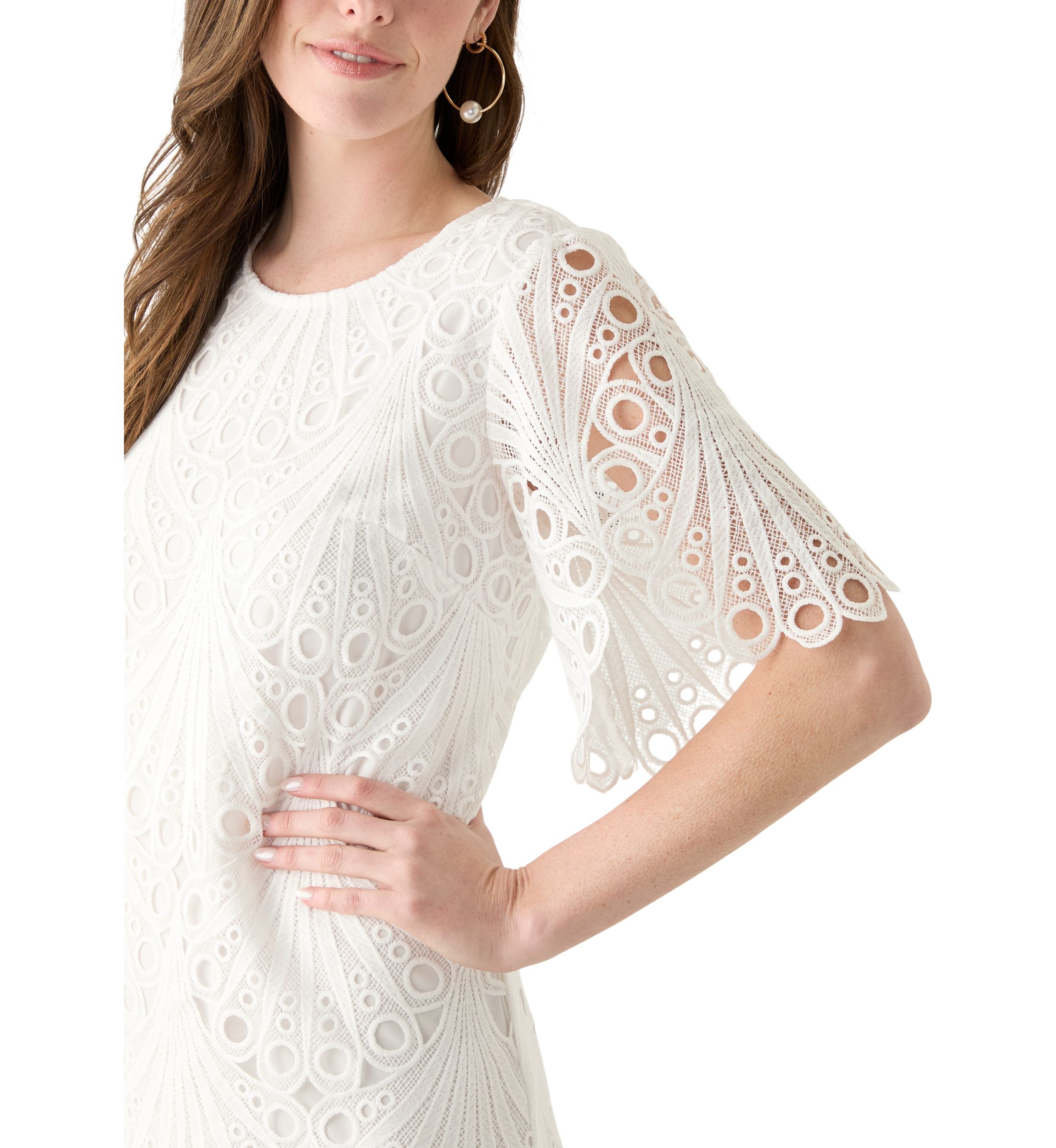 Womens Short Sleeve Solid Lace Sheath Dress