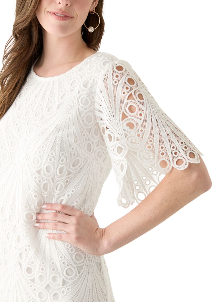 Womens Short Sleeve Solid Lace Sheath Dress