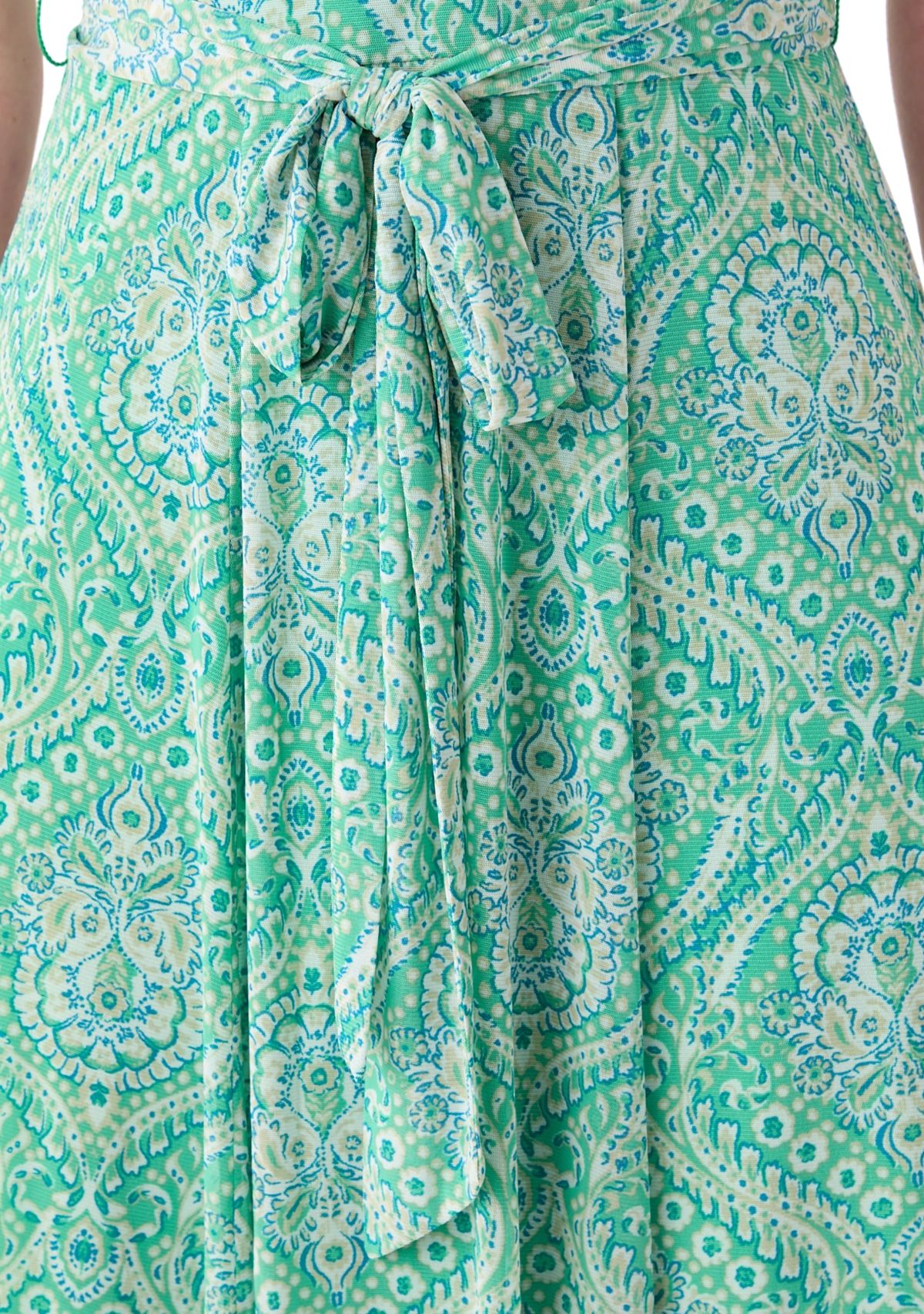 Womens Printed Sleeveless Mesh Midi Dress