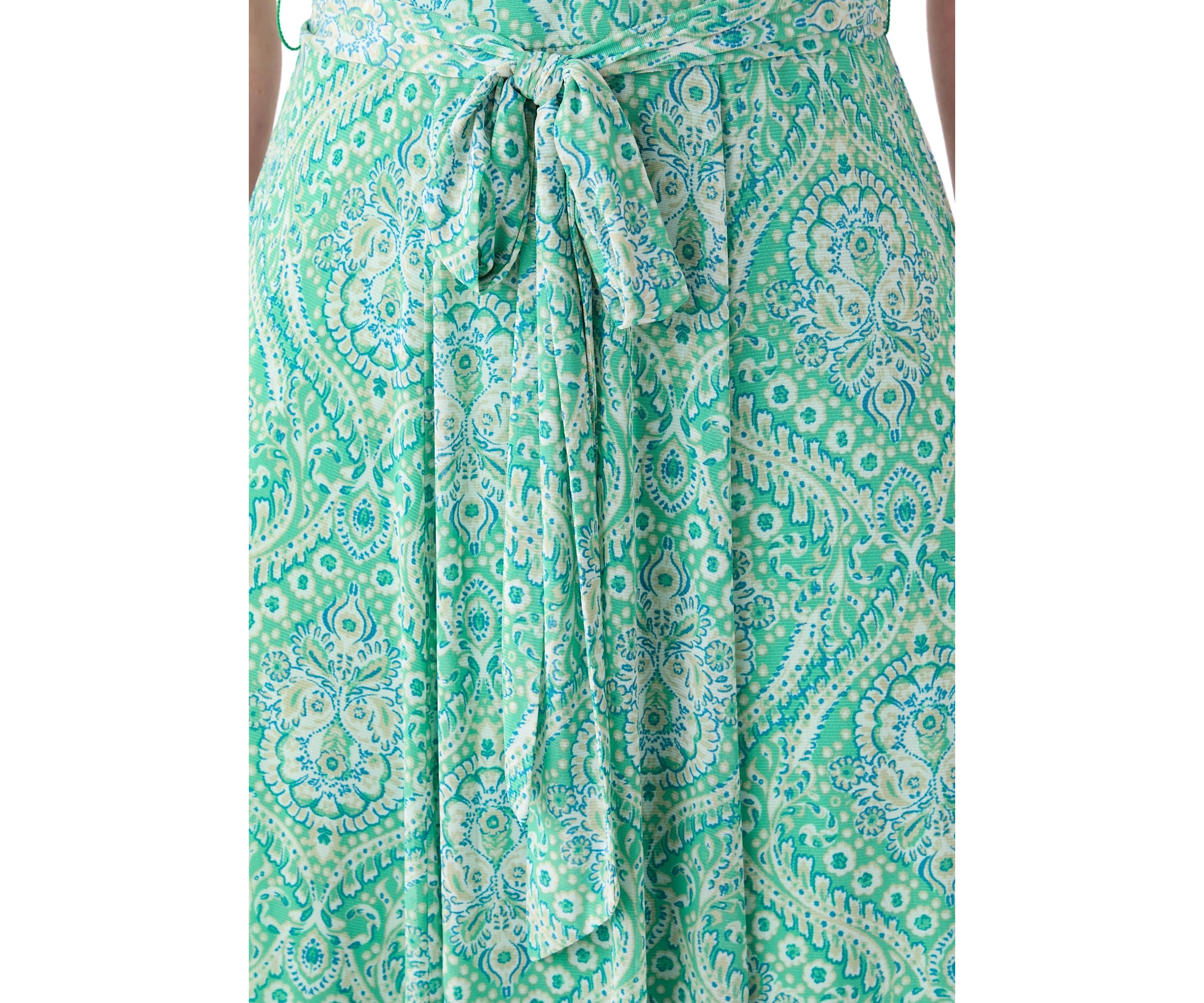 Womens Printed Sleeveless Mesh Midi Dress