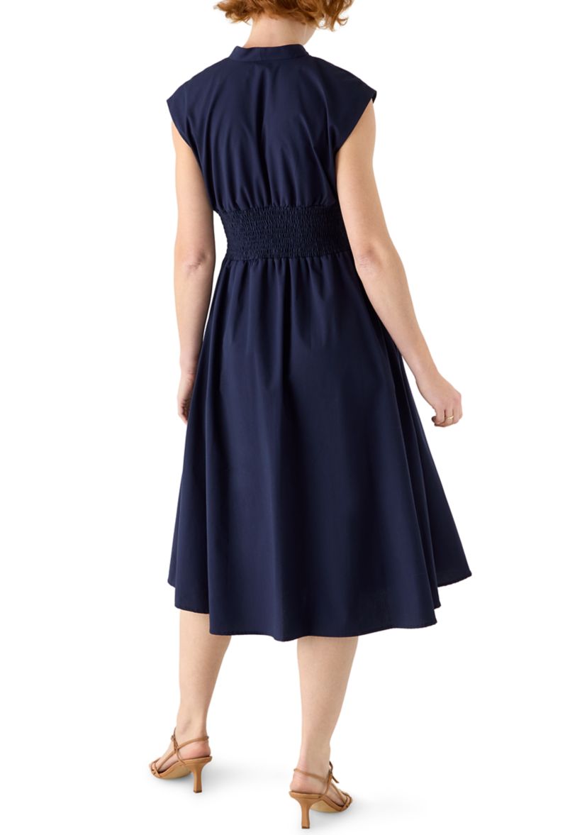 Womens Sleeveless Zipper Front Midi Dress