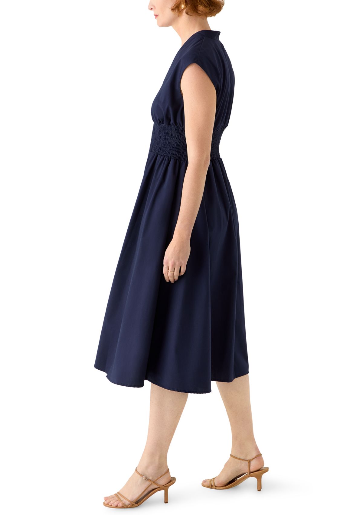 Womens Sleeveless Zipper Front Midi Dress