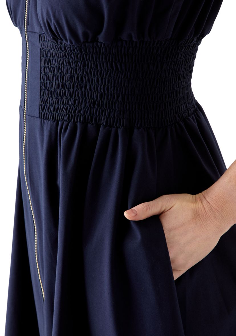 Womens Sleeveless Zipper Front Midi Dress