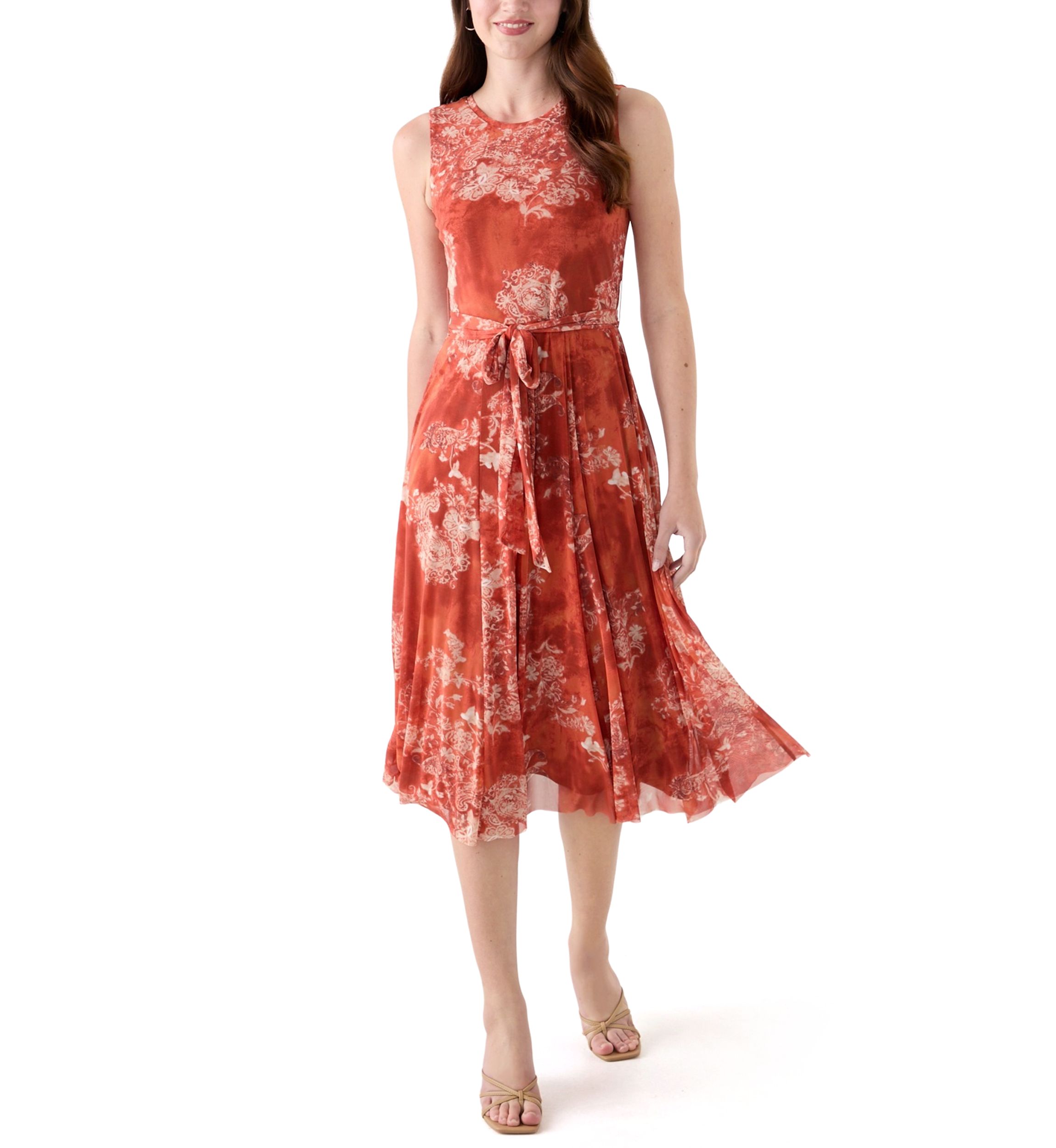 Womens Sleeveless Printed Mesh Dress