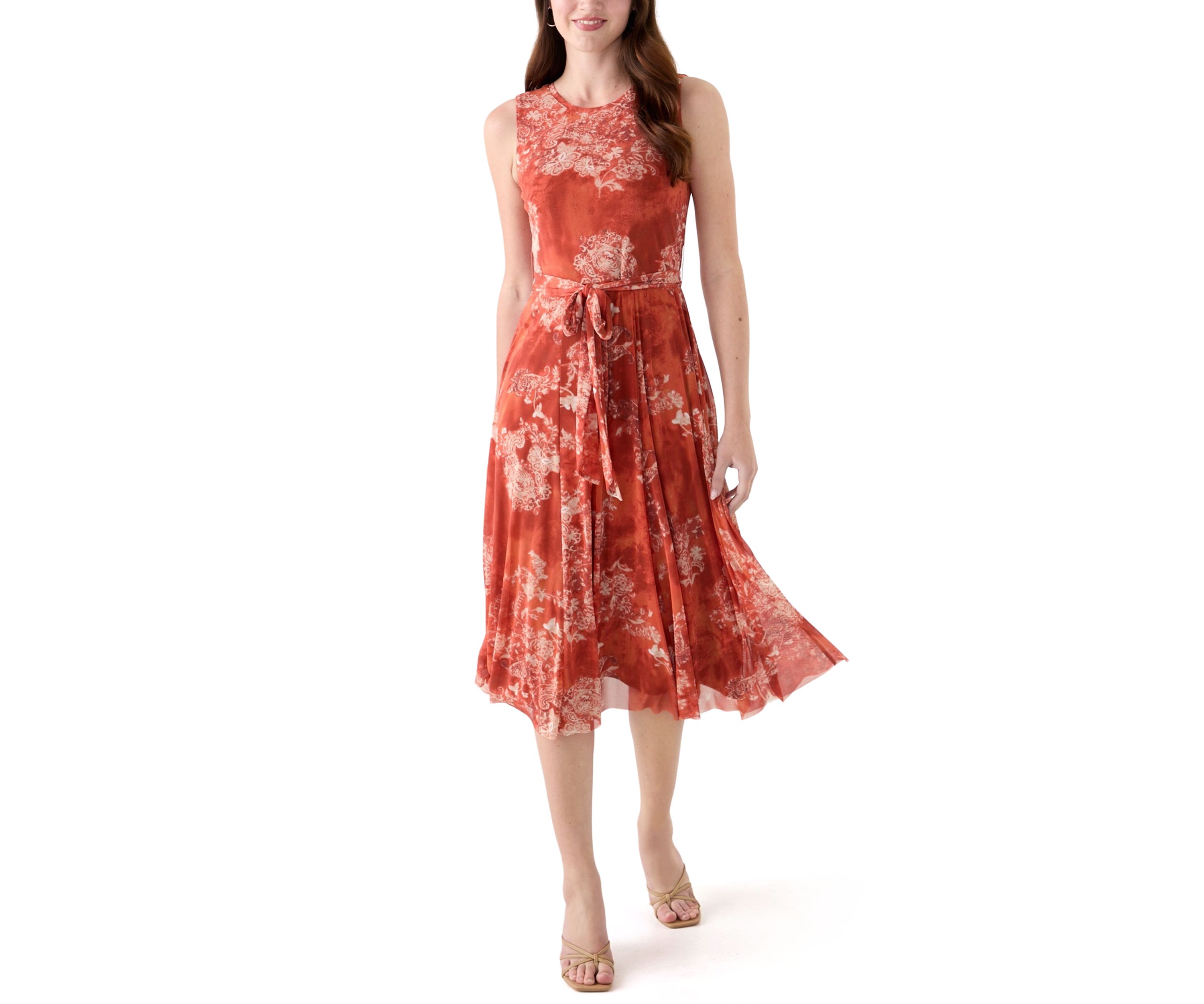 Womens Sleeveless Printed Mesh Dress