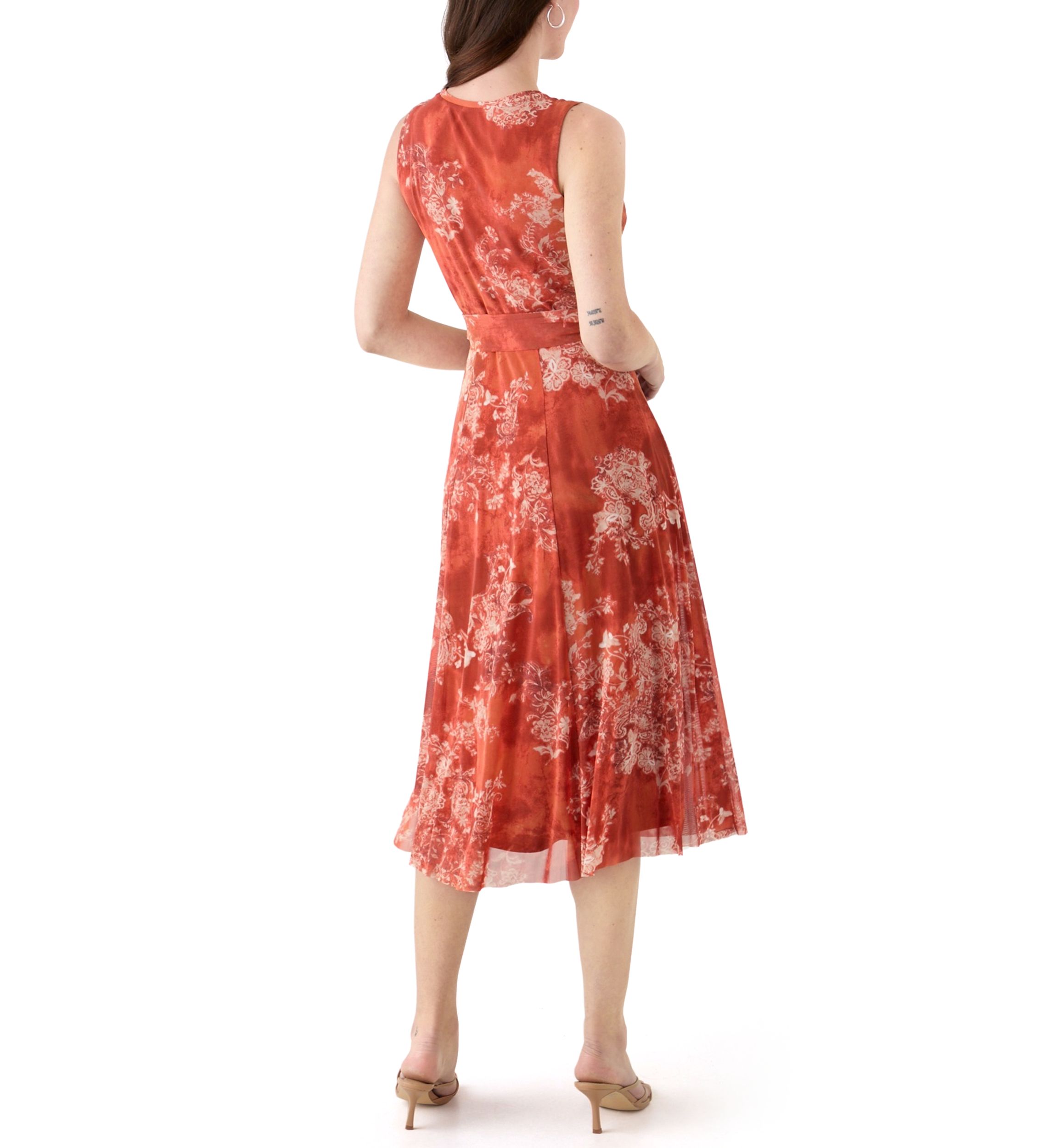 Womens Sleeveless Printed Mesh Dress