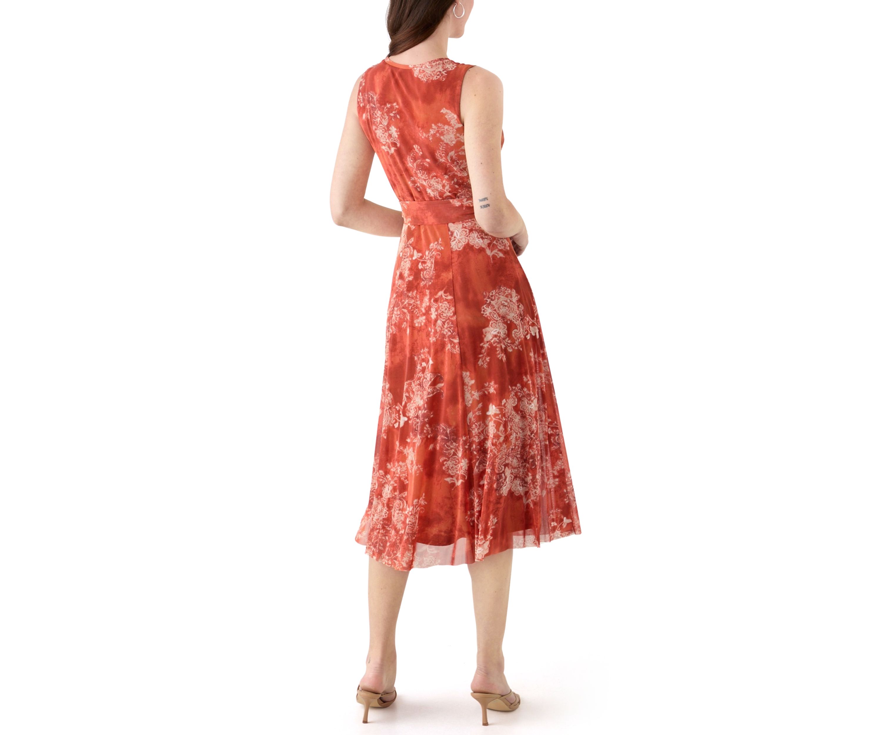 Womens Sleeveless Printed Mesh Dress