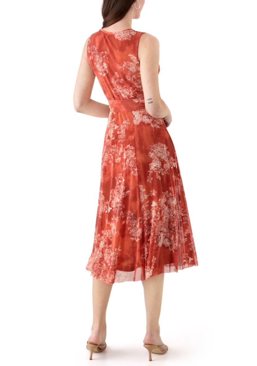 Womens Sleeveless Printed Mesh Dress