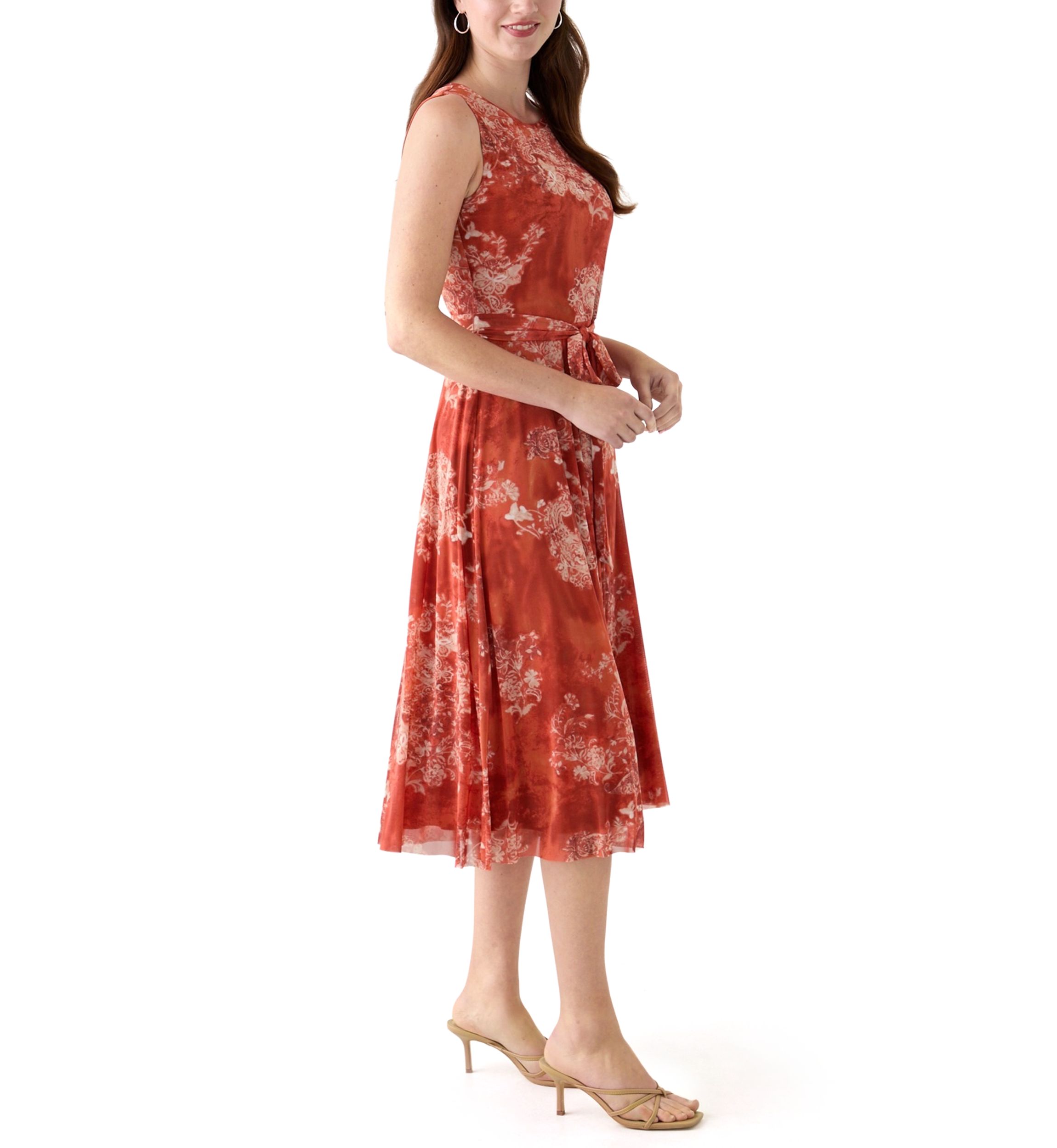 Womens Sleeveless Printed Mesh Dress