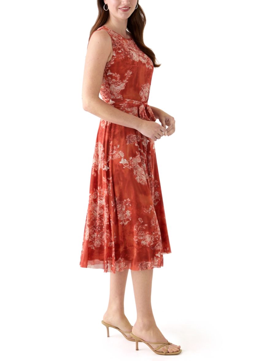 Womens Sleeveless Printed Mesh Dress