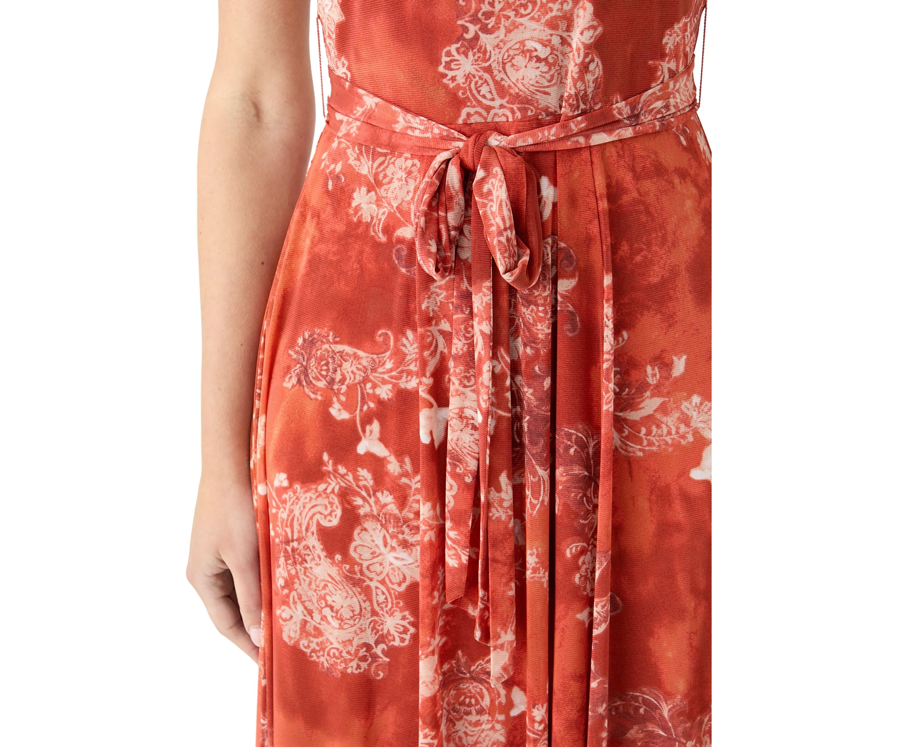 Womens Sleeveless Printed Mesh Dress