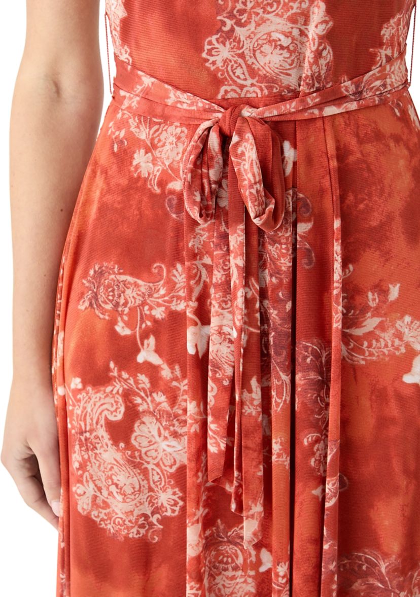 Womens Sleeveless Printed Mesh Dress