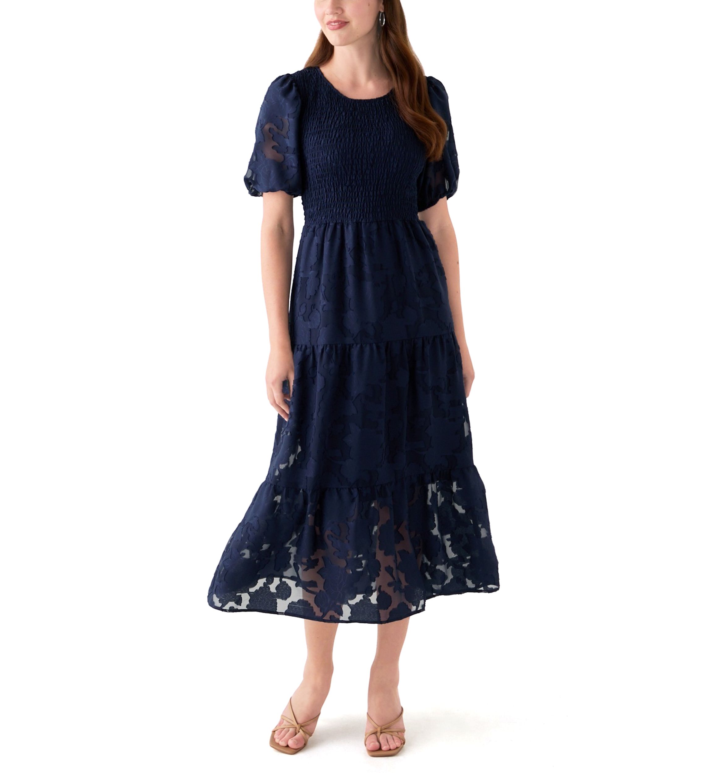 Womens Crew Neck Chiffon Dress