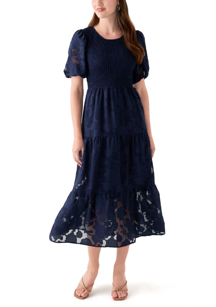 Womens Crew Neck Chiffon Dress