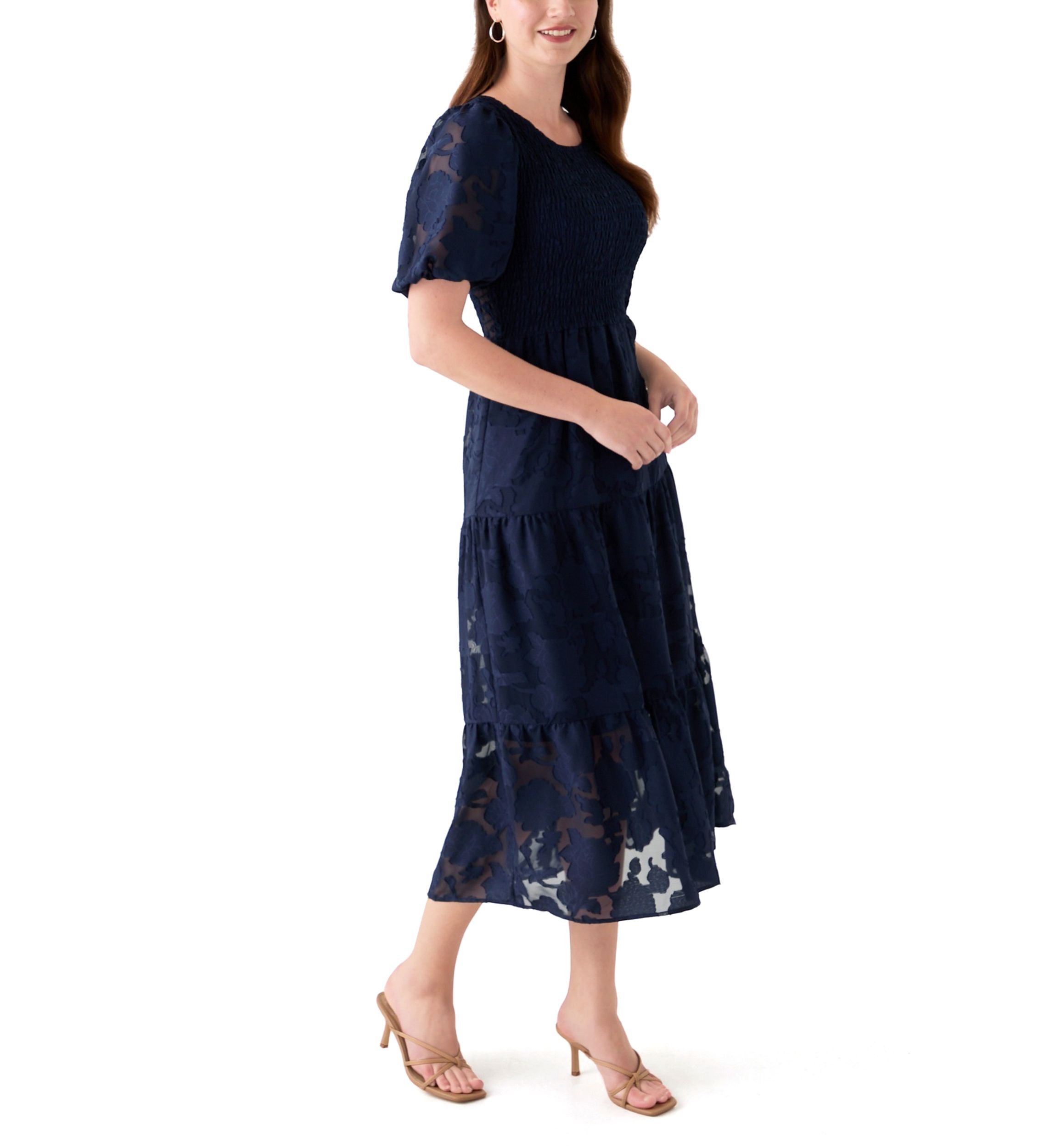 Womens Crew Neck Chiffon Dress