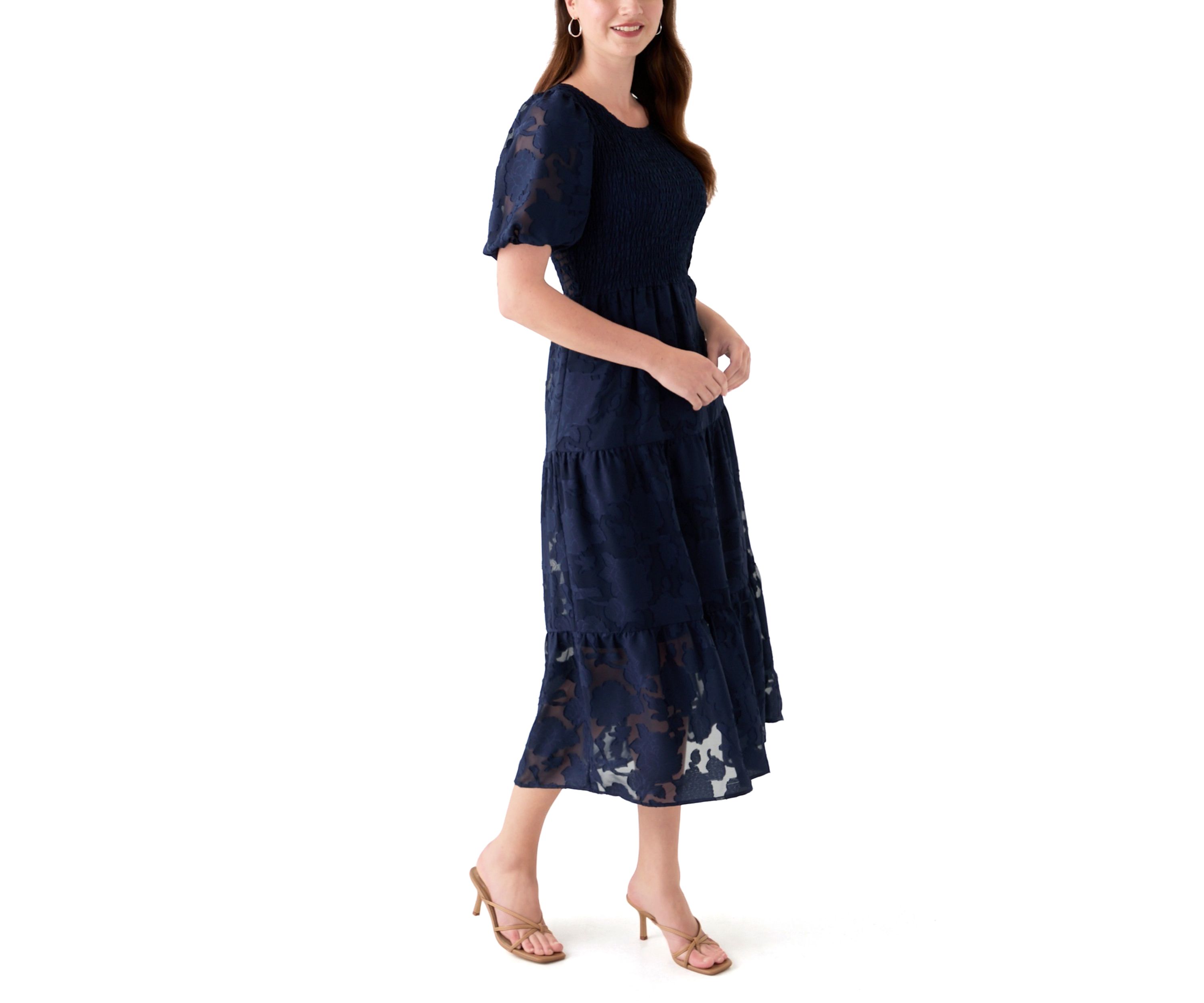Womens Crew Neck Chiffon Dress