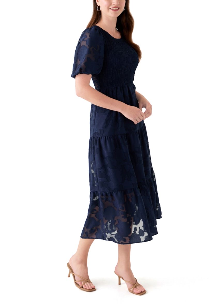 Womens Crew Neck Chiffon Dress