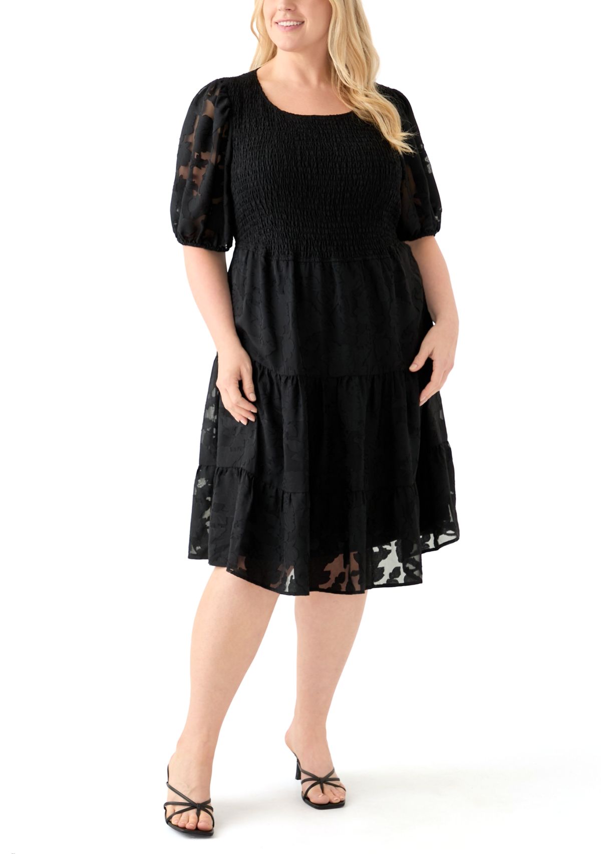 Plus Size Short Sleeve Scoop Neck Jacquard Dress