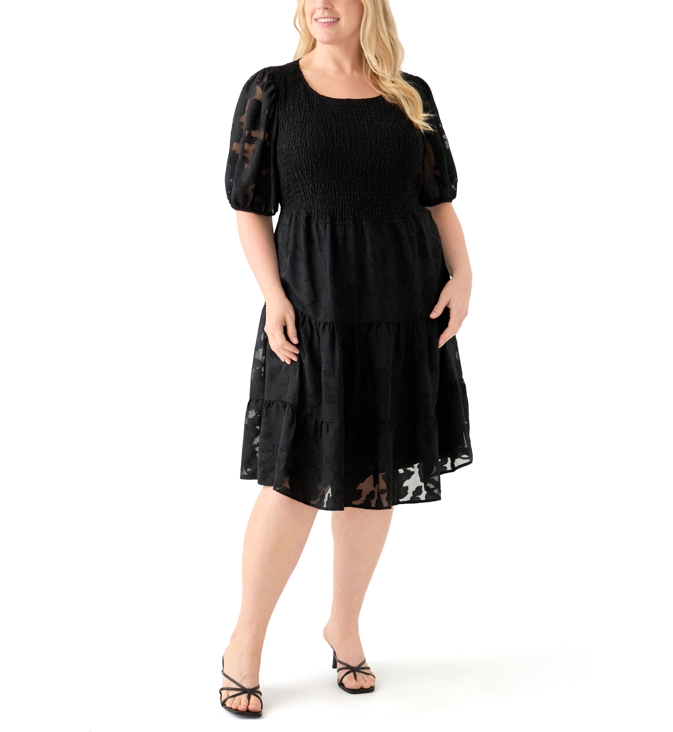 Plus Size Short Sleeve Scoop Neck Jacquard Dress