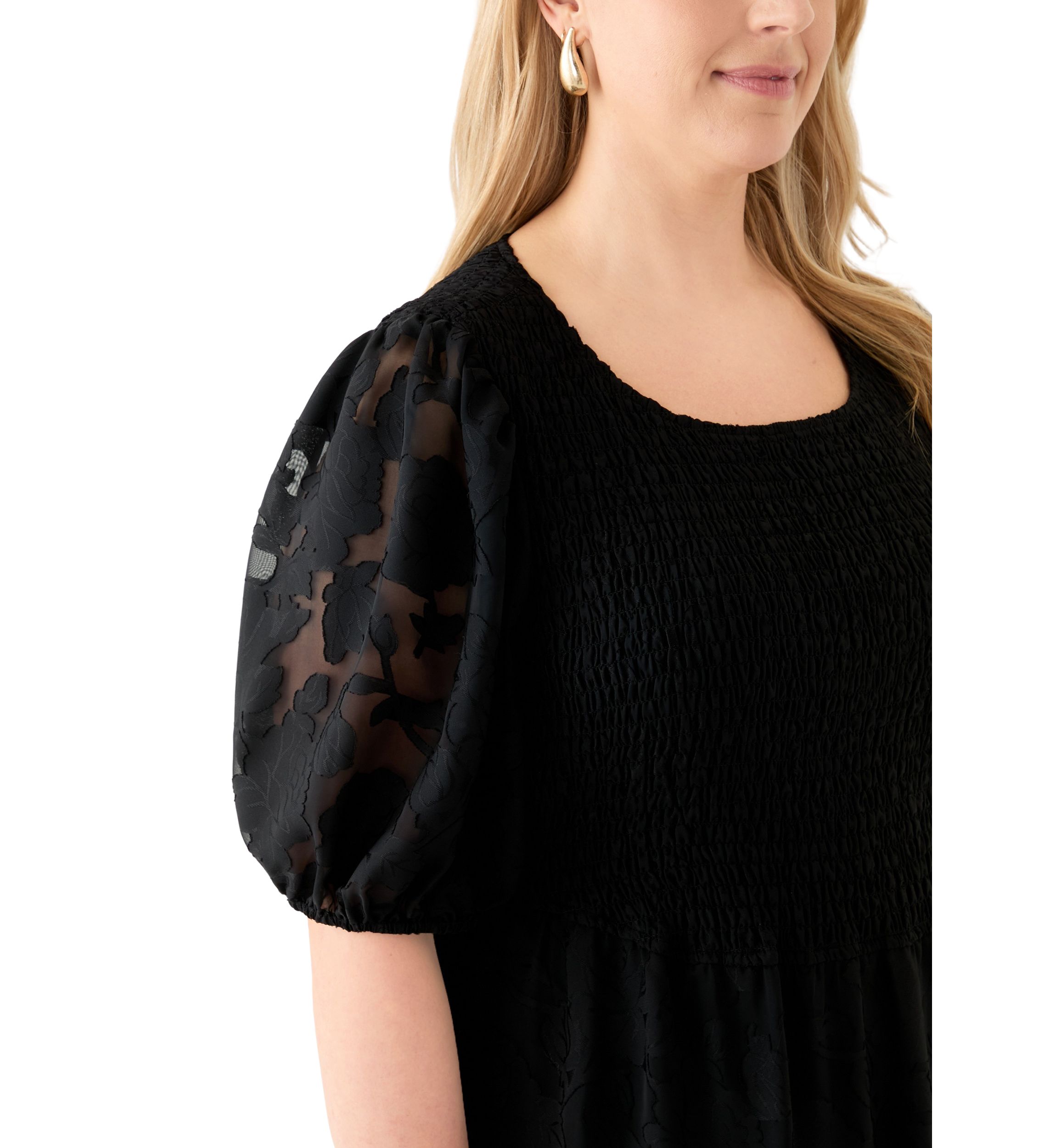 Plus Size Short Sleeve Scoop Neck Jacquard Dress