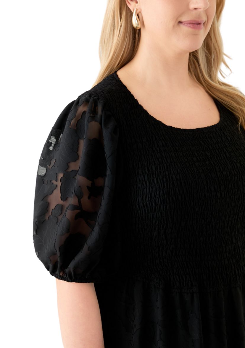 Plus Size Short Sleeve Scoop Neck Jacquard Dress