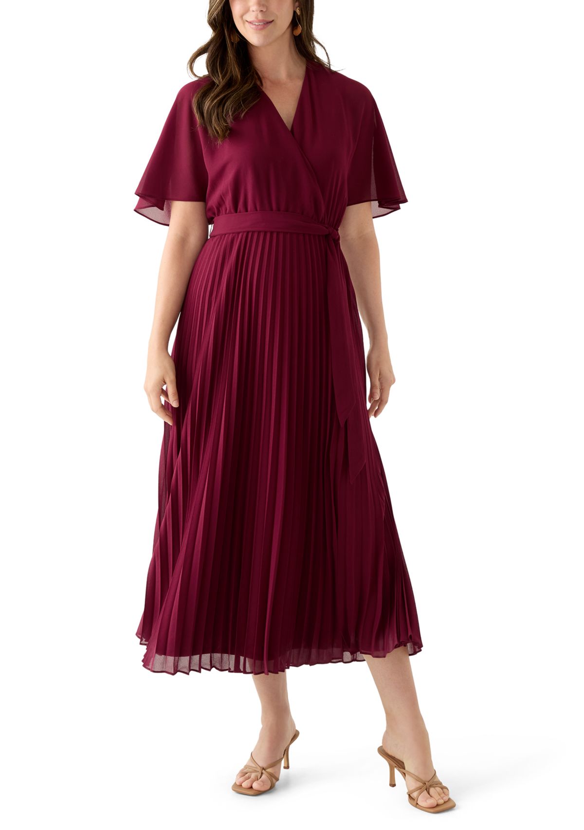 Womens V-Neck Solid Chiffon Maxi Dress