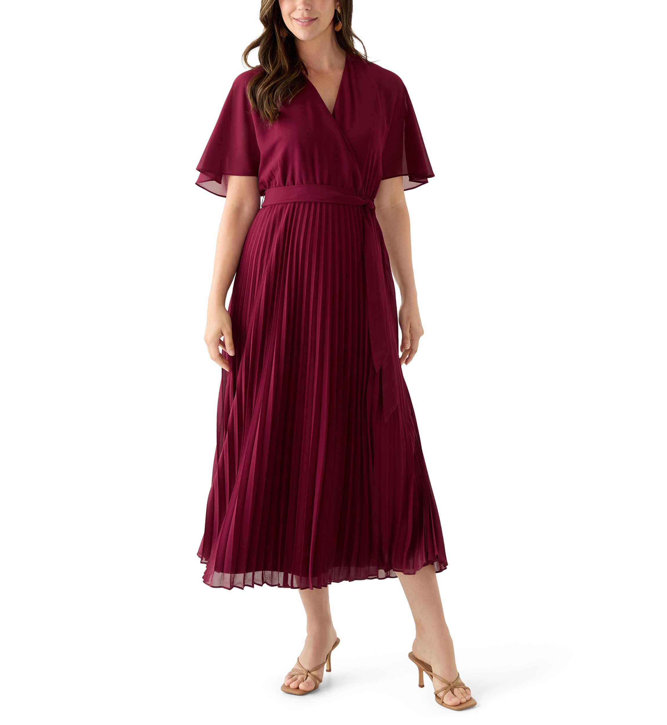 Womens V-Neck Solid Chiffon Maxi Dress