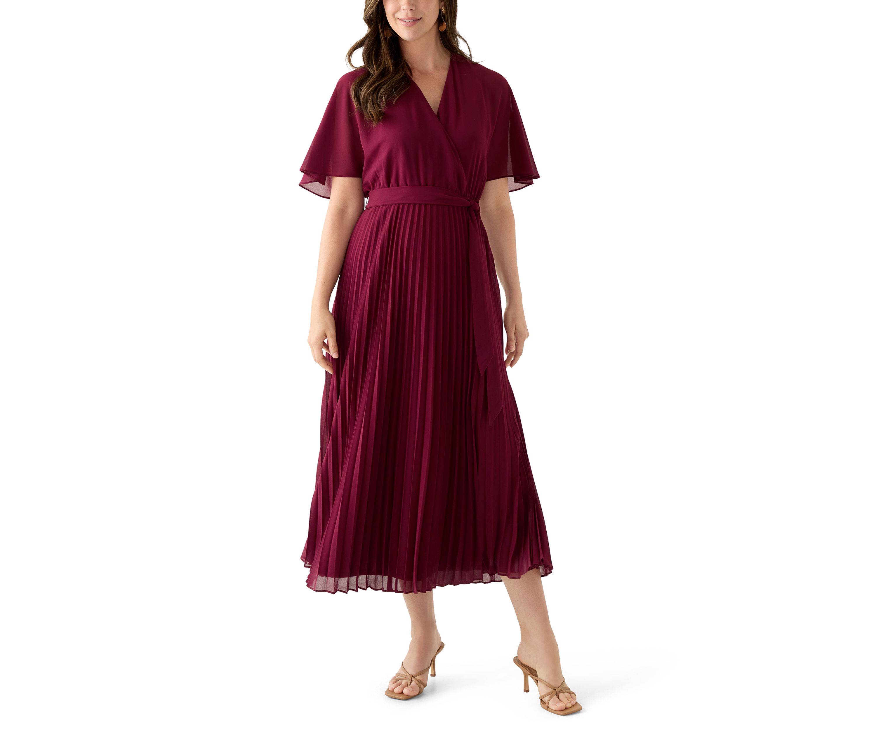 Womens V-Neck Solid Chiffon Maxi Dress
