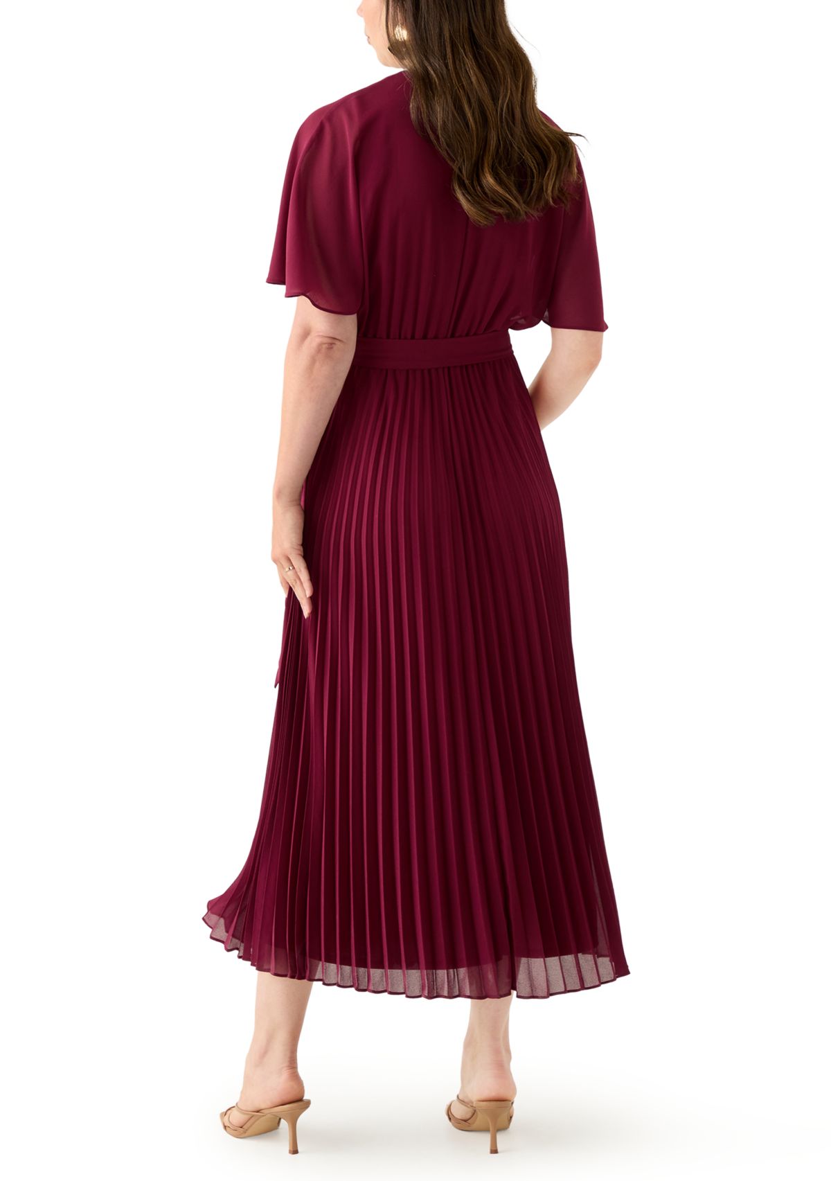 Womens V-Neck Solid Chiffon Maxi Dress