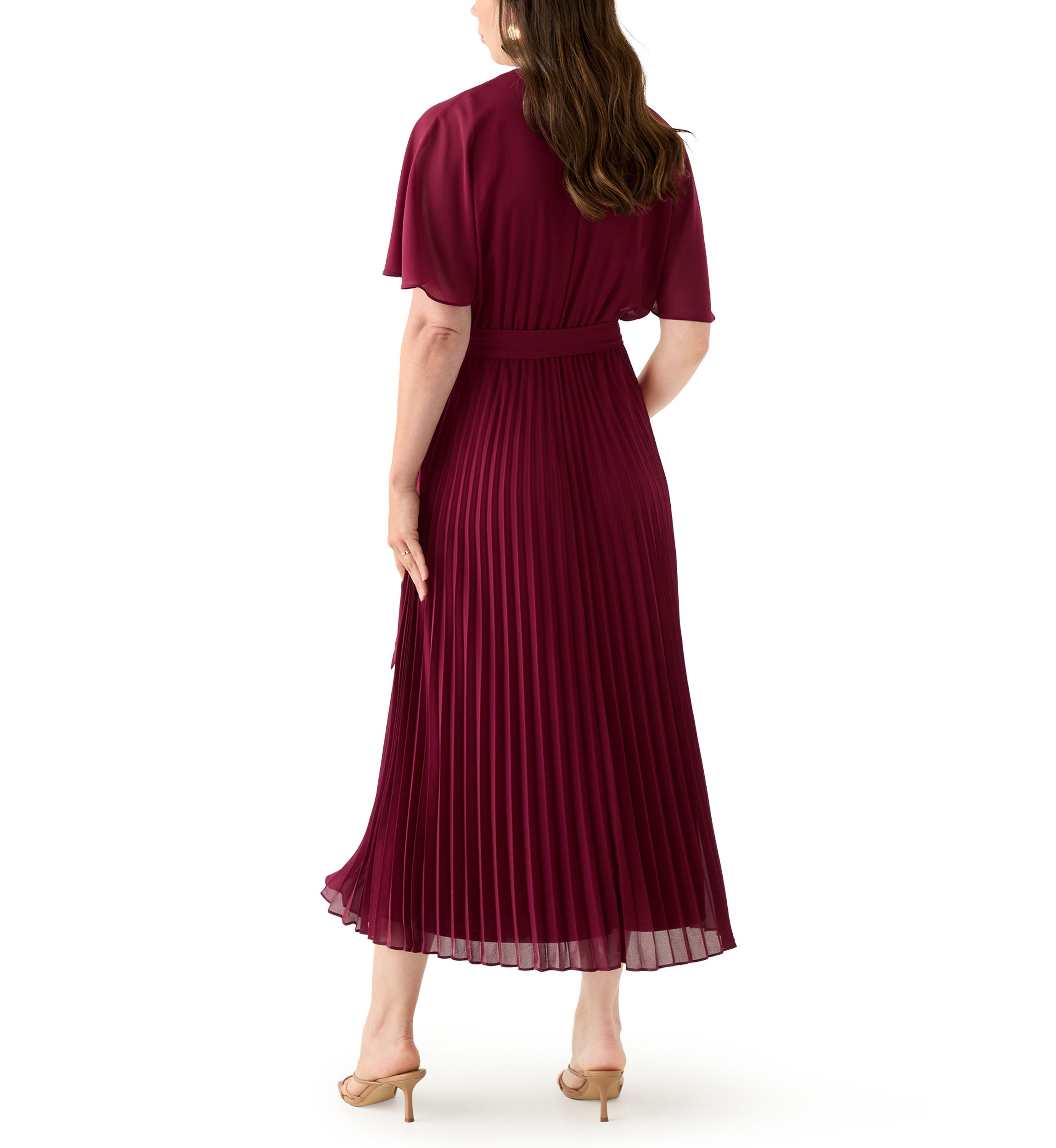 Womens V-Neck Solid Chiffon Maxi Dress