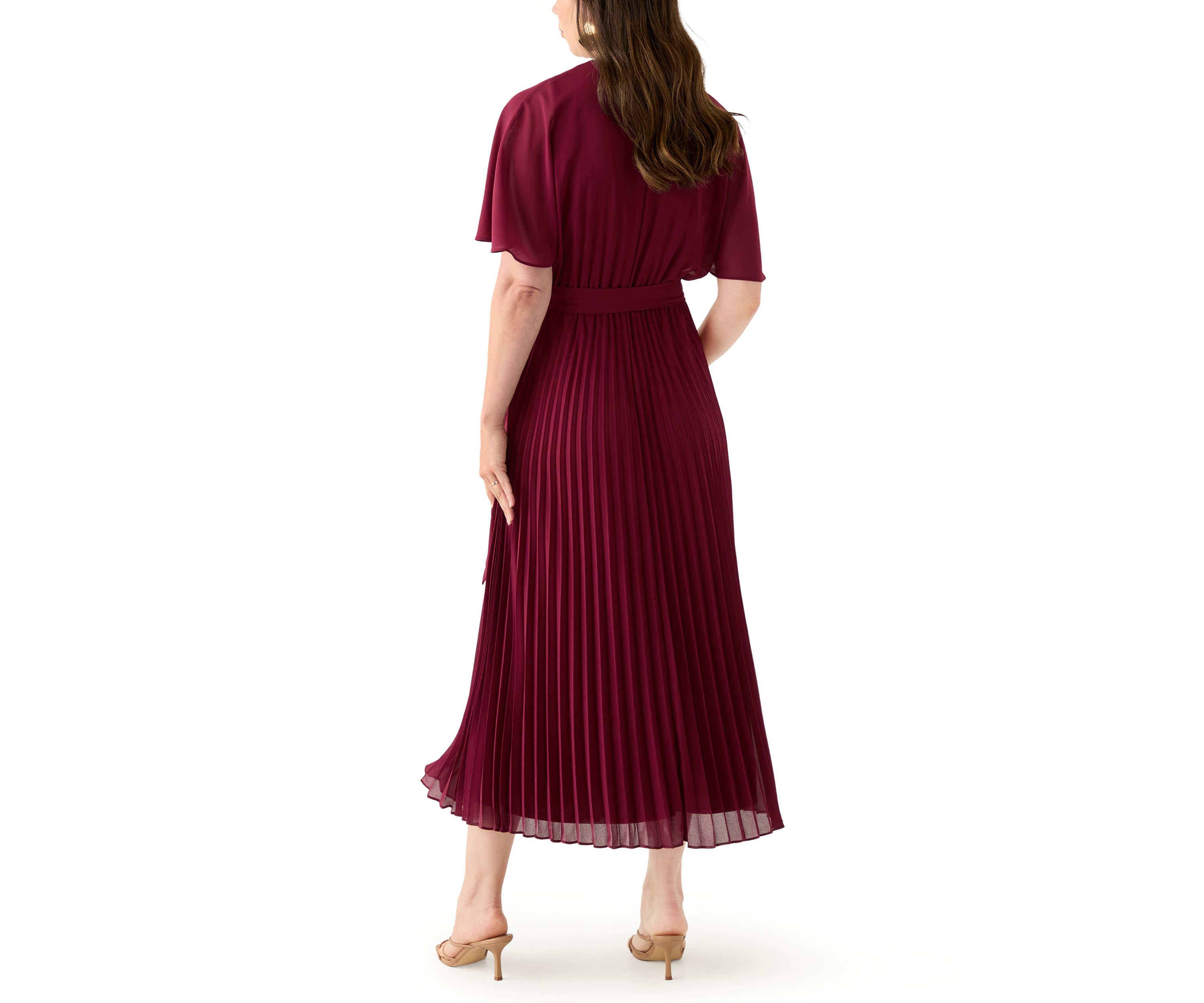 Womens V-Neck Solid Chiffon Maxi Dress