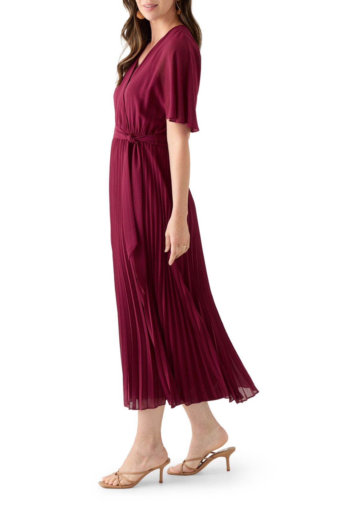 Womens V-Neck Solid Chiffon Maxi Dress