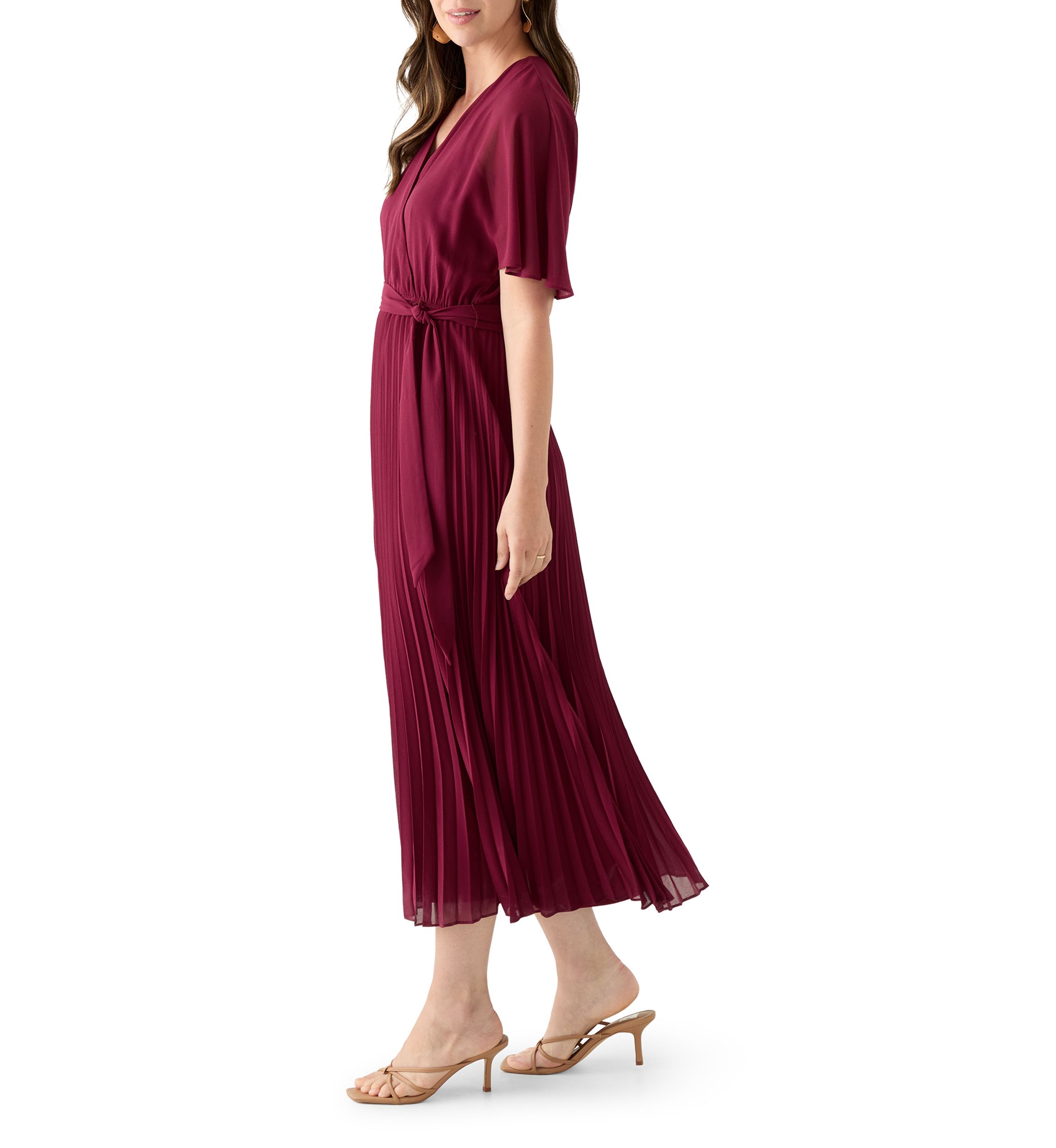 Womens V-Neck Solid Chiffon Maxi Dress