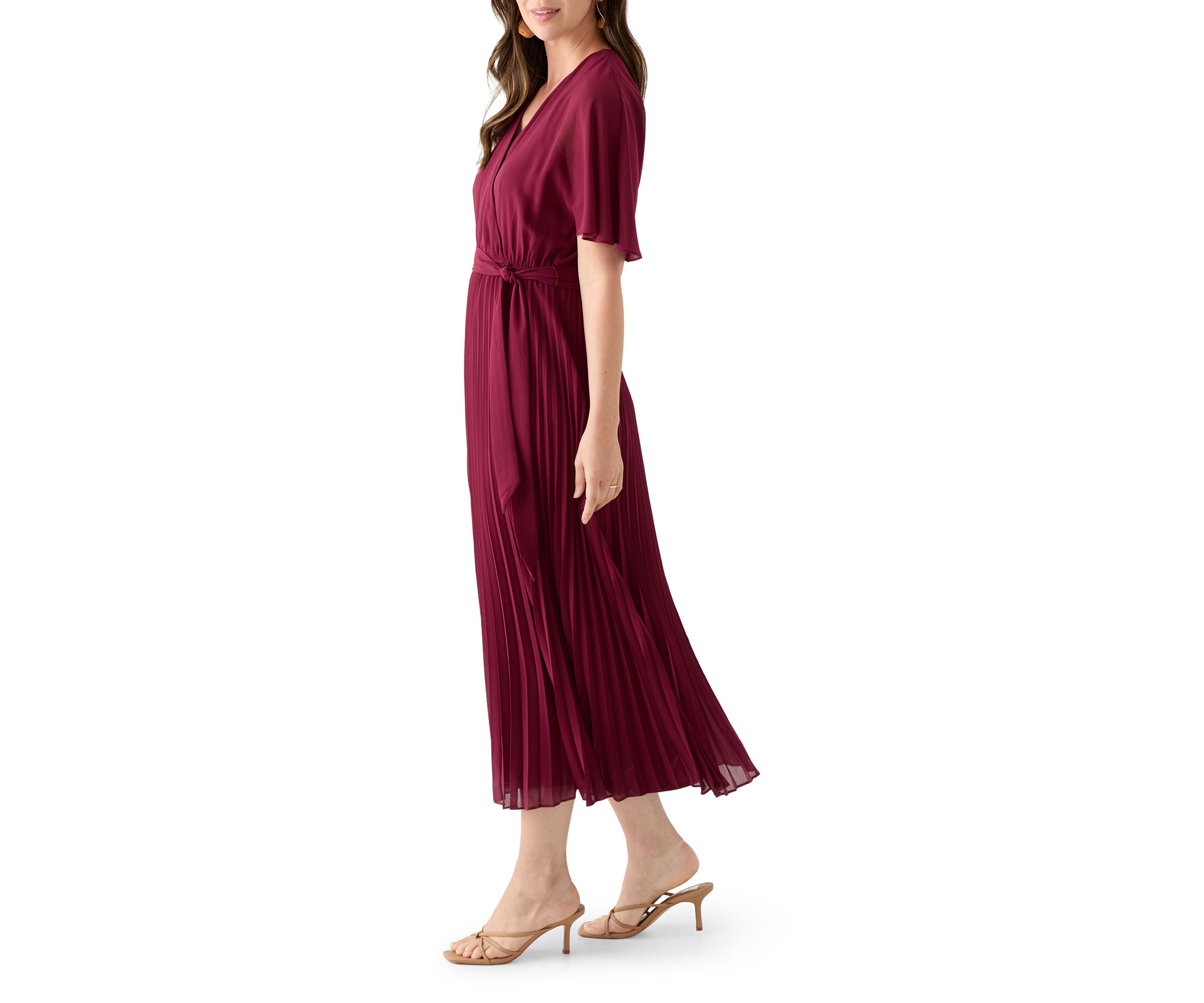 Womens V-Neck Solid Chiffon Maxi Dress