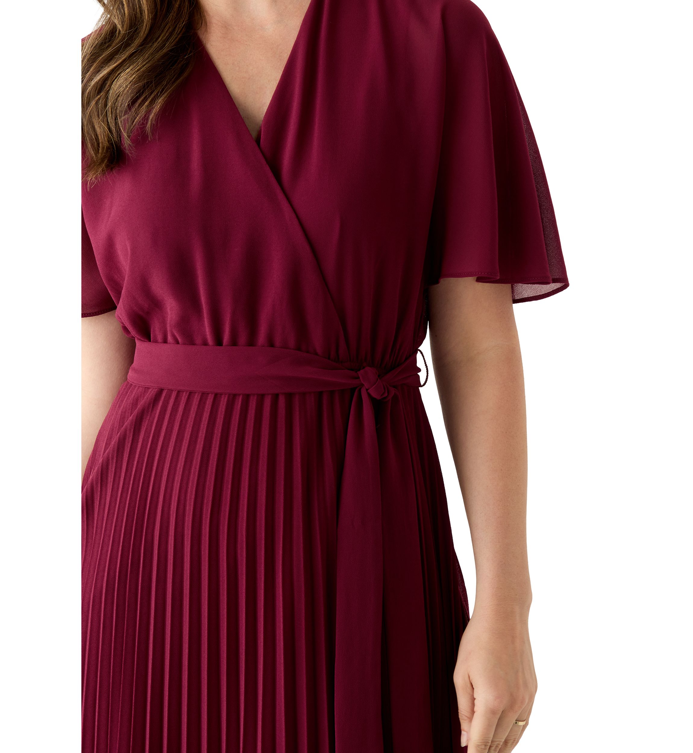 Womens V-Neck Solid Chiffon Maxi Dress