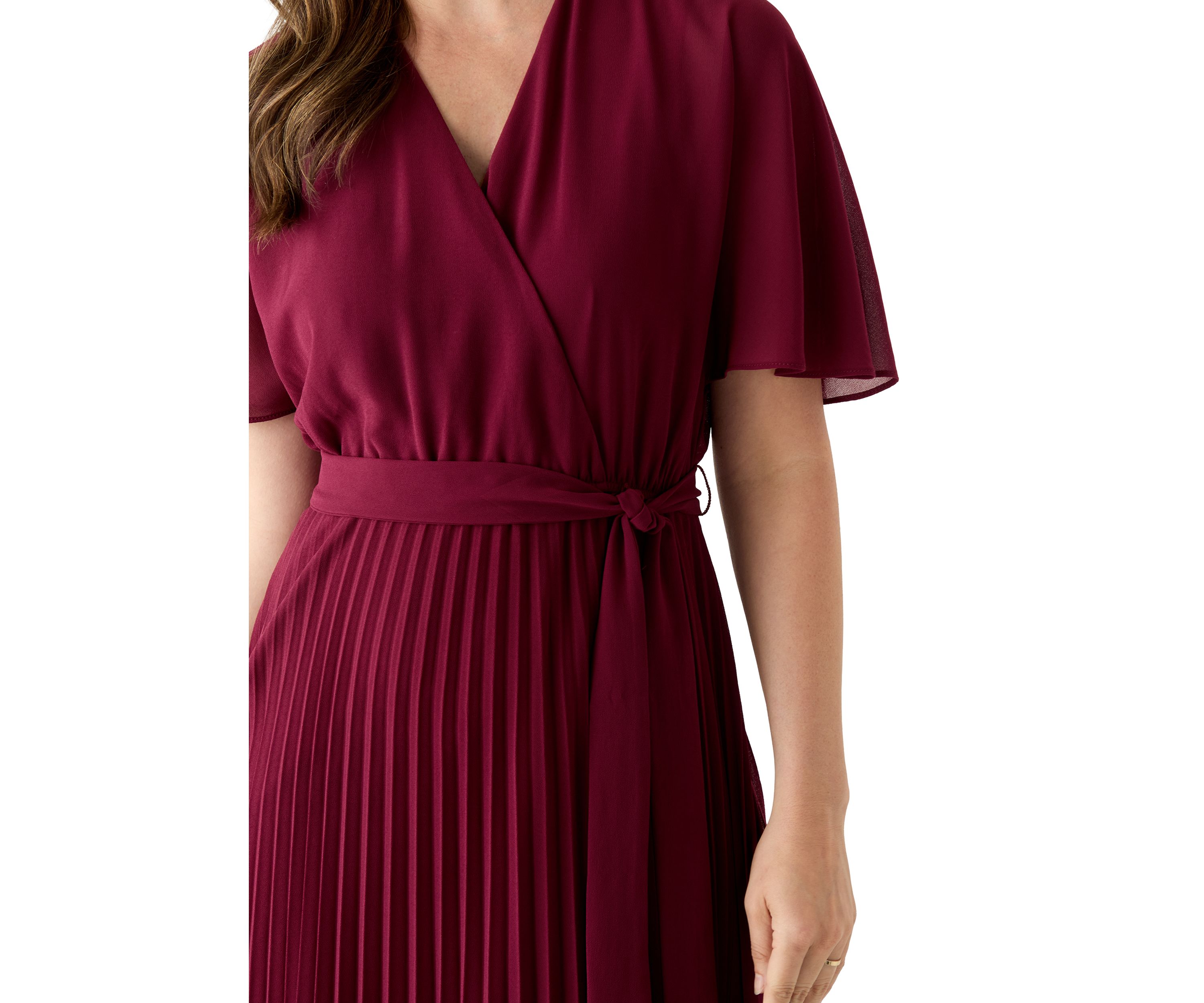 Womens V-Neck Solid Chiffon Maxi Dress