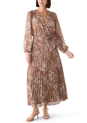 fitted lace wedding dress FARM Rio Renata Floral Long Sleeve Midi Dress,  Sand