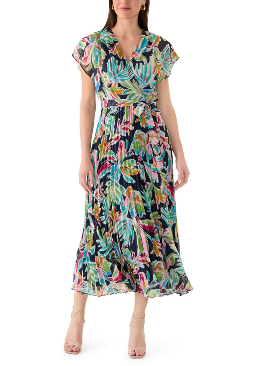 Sandra Darren Women's V-Neck Floral Cinched Waist Midi Dress | Belk