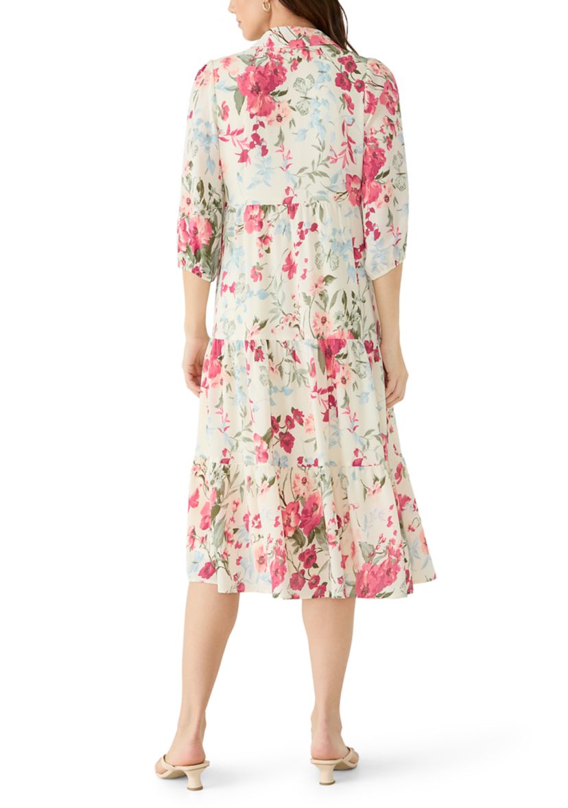 knee length dresses for ladies Everly Red Floral Shirt Midi Dress – Girl In Mind main image 1