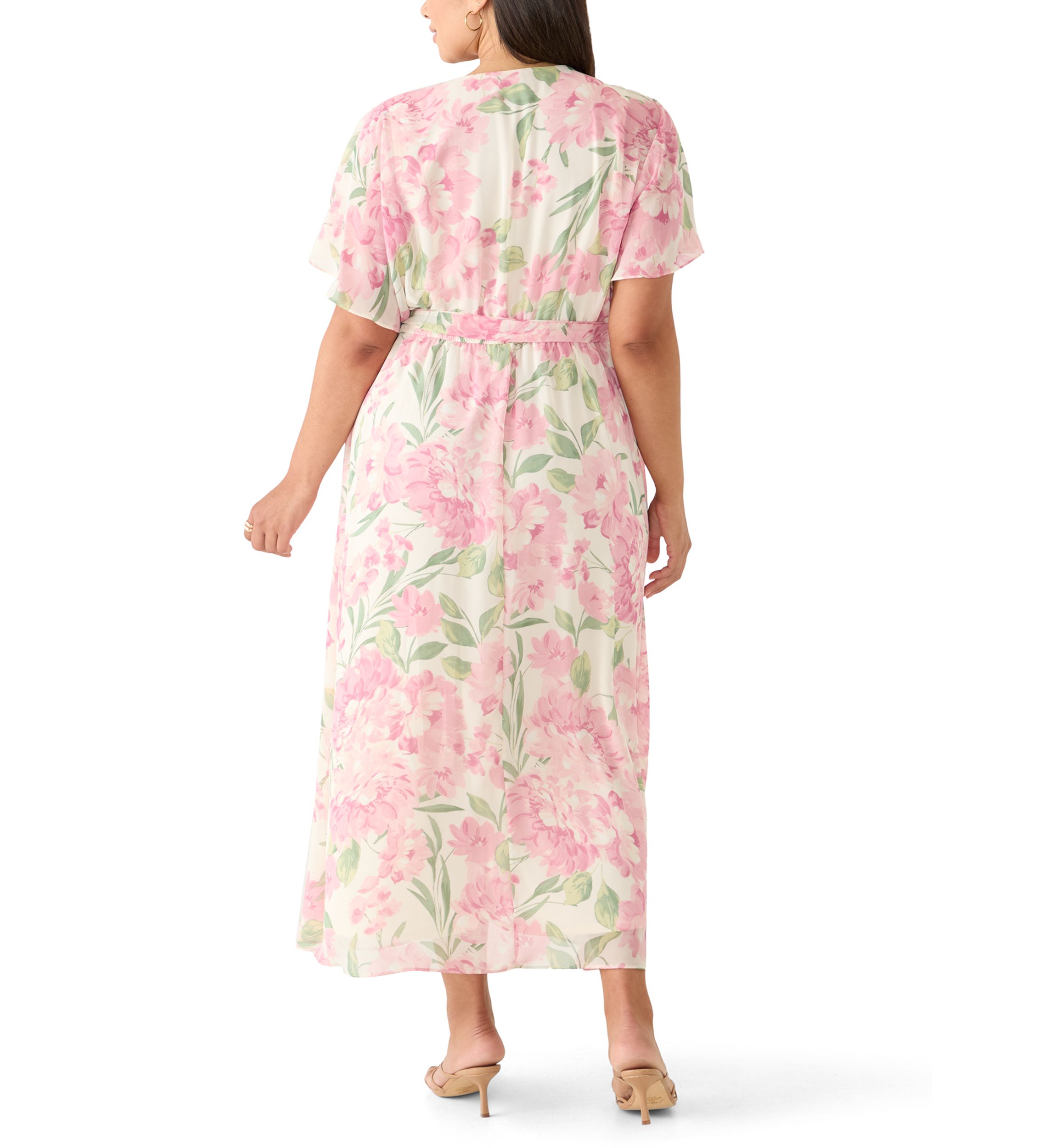 Sandra Darren Plus Size Flutter Sleeve Floral Wrap Dress | Belk