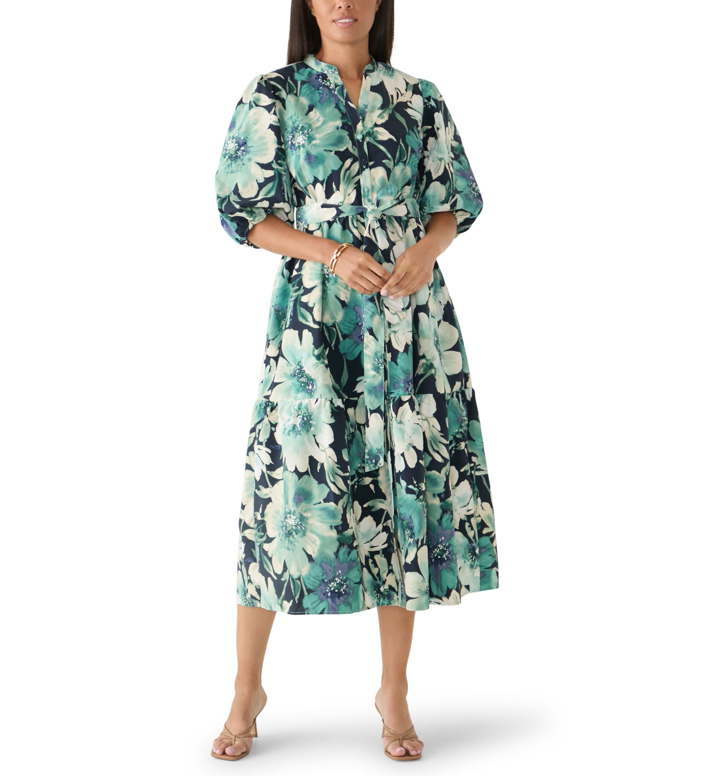 sandra d fit and flare dress Navy Blue with Floral inside Slim Fit Designer Dress Shirt - tailored