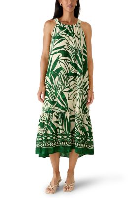 Sandra Darren Women's Sleeveless Printed Linen Midi Dress, Green, XL