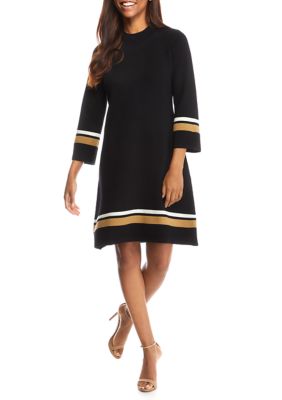 Women's Color Block Mock Neck Flare Sleeve Sweater Dress